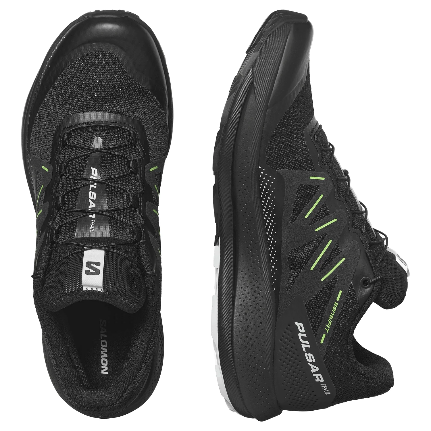Salomon Men's Pulsar Trail Shoe Black/Black/Green Gecko - Image 3