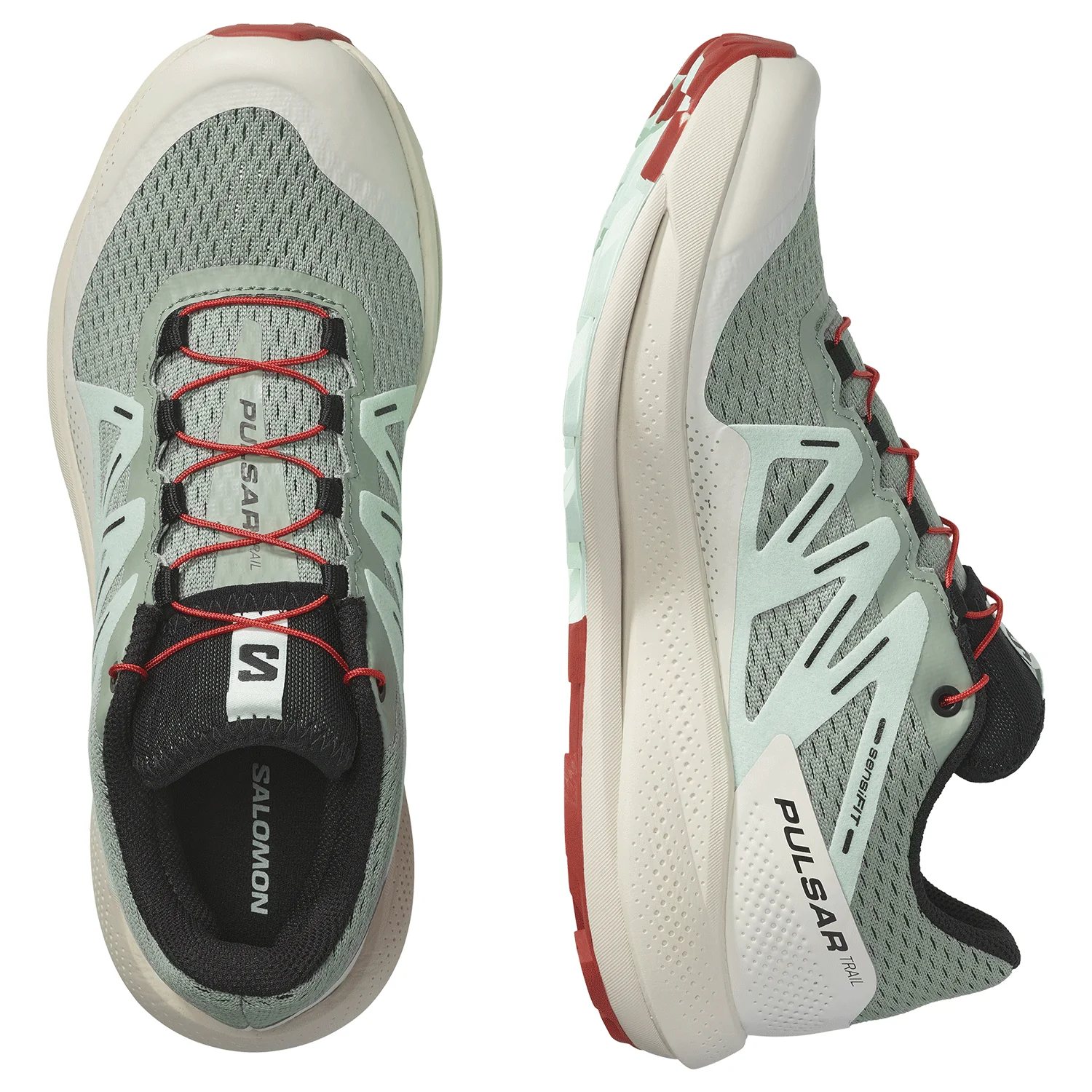 Salomon Women's Pulsar Trail Shoe Lily Pad/Bleached Aqua/Hot Sauce - Image 2