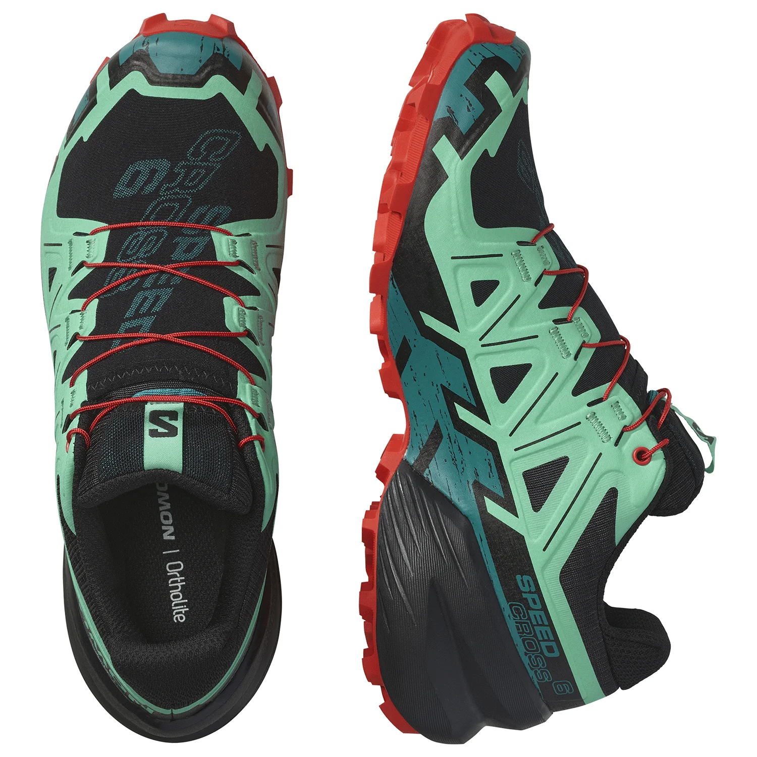 Salomon Women's Speedcross 6 Shoe Black/Biscay Green/Fiery Red - Image 2