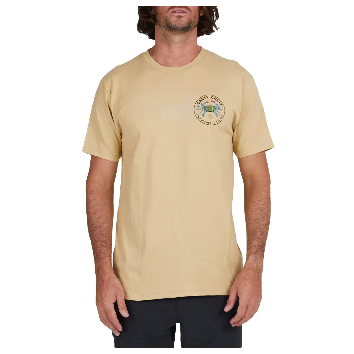 Salty Crew Men's Blue Crabber Premium S/S T Shirt Camel - Image 2