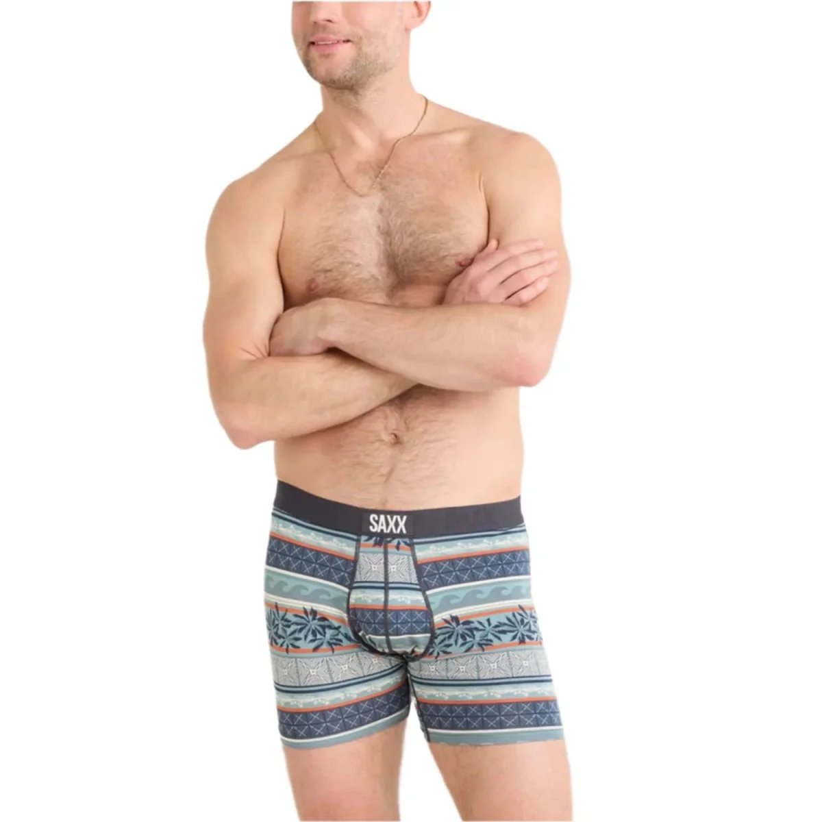 SAXX Men's Ultra Super Soft Boxer Brief Fly Beach Shack Stripe/Teal - Image 2