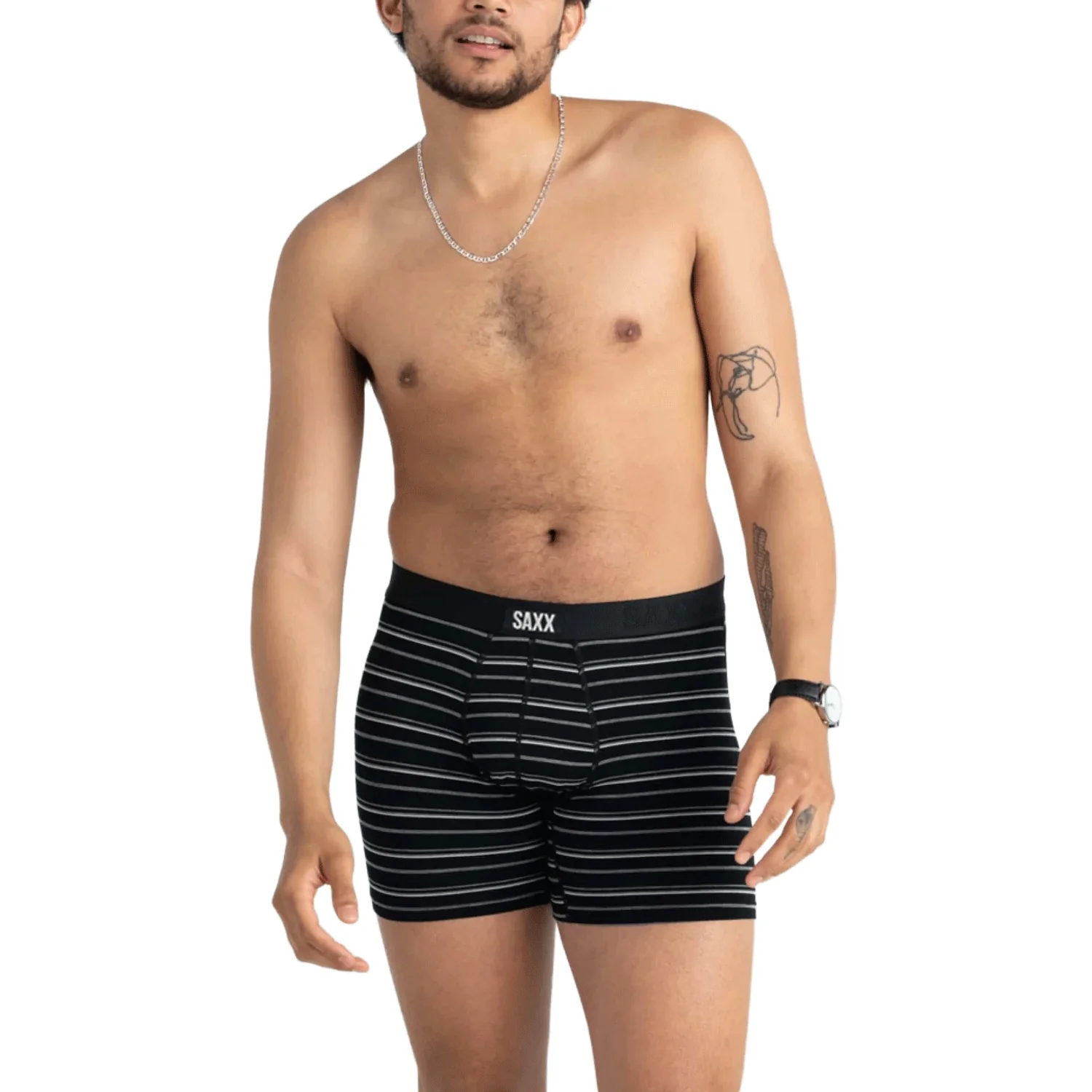 Saxx Men's Vibe Xtra Soft Comfort Boxer Brief Black Coast Stripe - Image 2