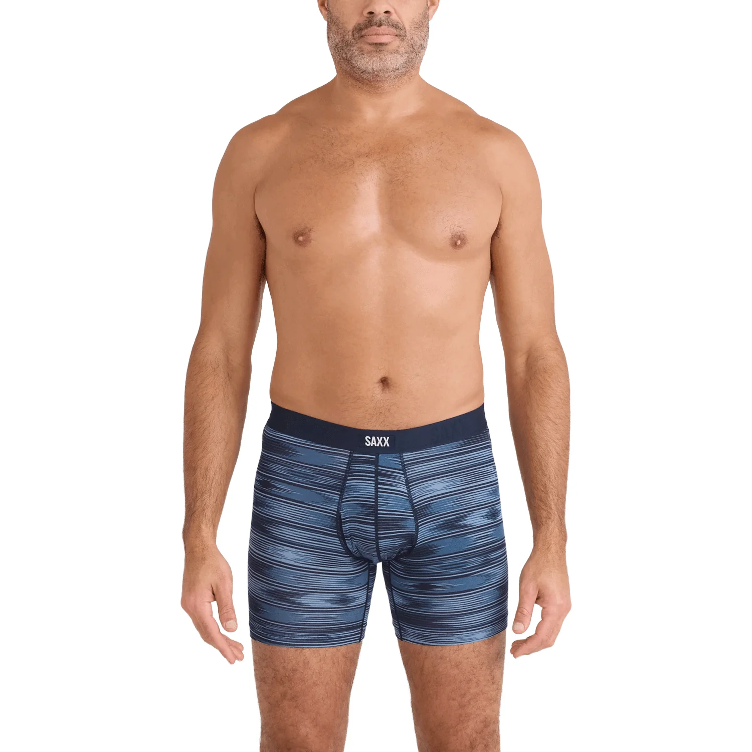 Saxx Men's Vibe Xtra Soft Comfort Boxer Brief Fly Ikat Stripe Dark Denim - Image 2