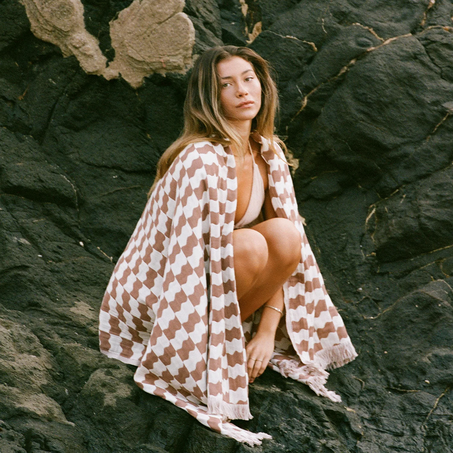 Slowtide Checker Driftweave Turkish Towel Mocha - Image 3