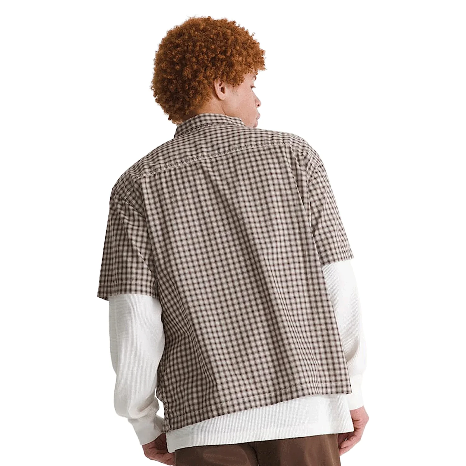 Vans Men's Larkspur Mini Plaid S/S Shirt Oatmeal-Demitasse - Image 2