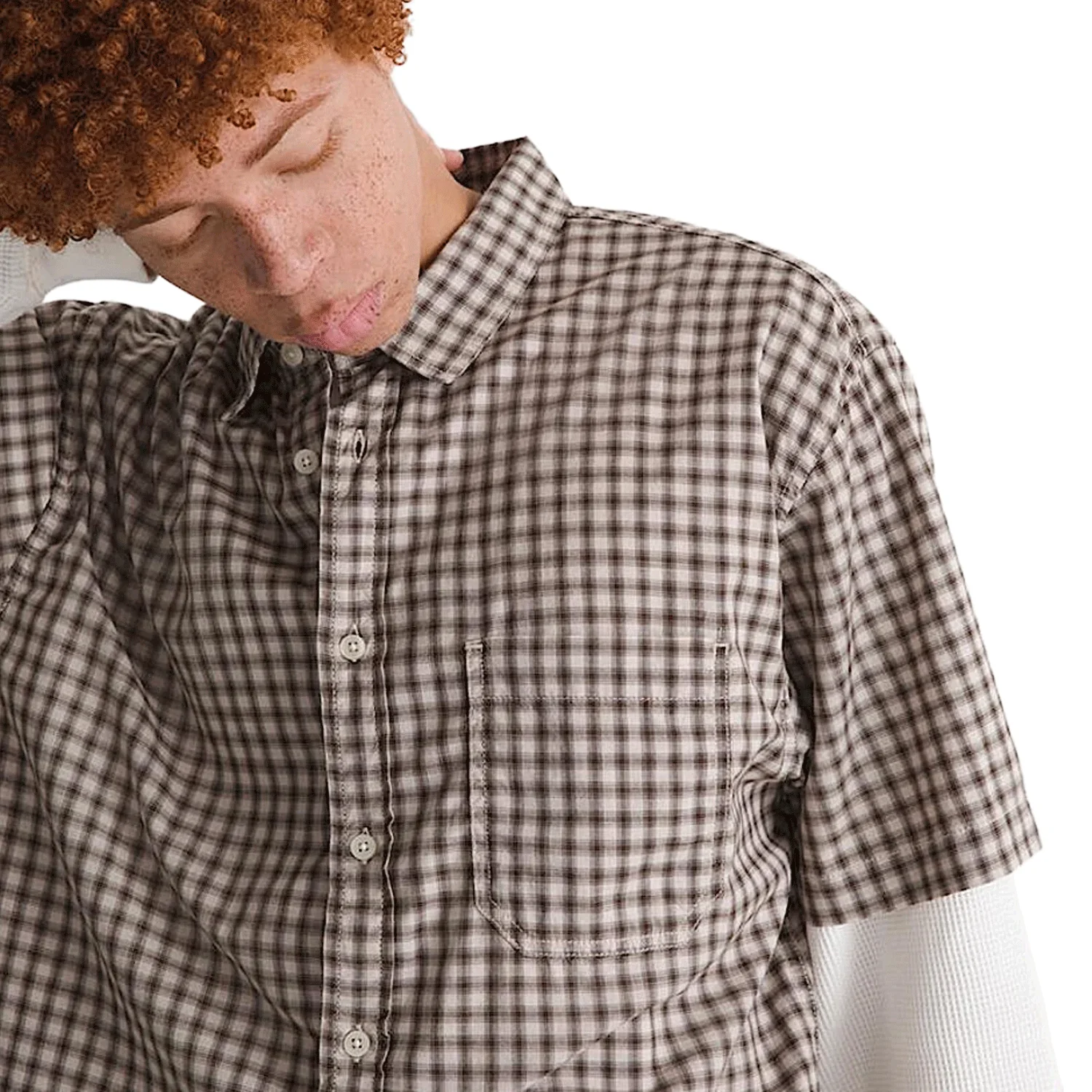 Vans Men's Larkspur Mini Plaid S/S Shirt Oatmeal-Demitasse - Image 3