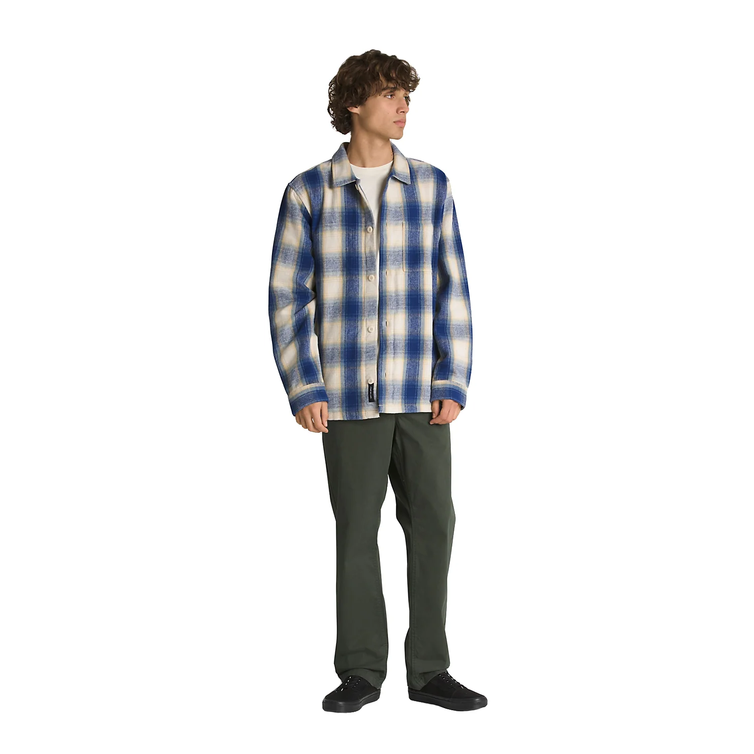 Vans Men's Pemberton L/S Woven Shirt Blue Depths-Oatmeal - Image 2
