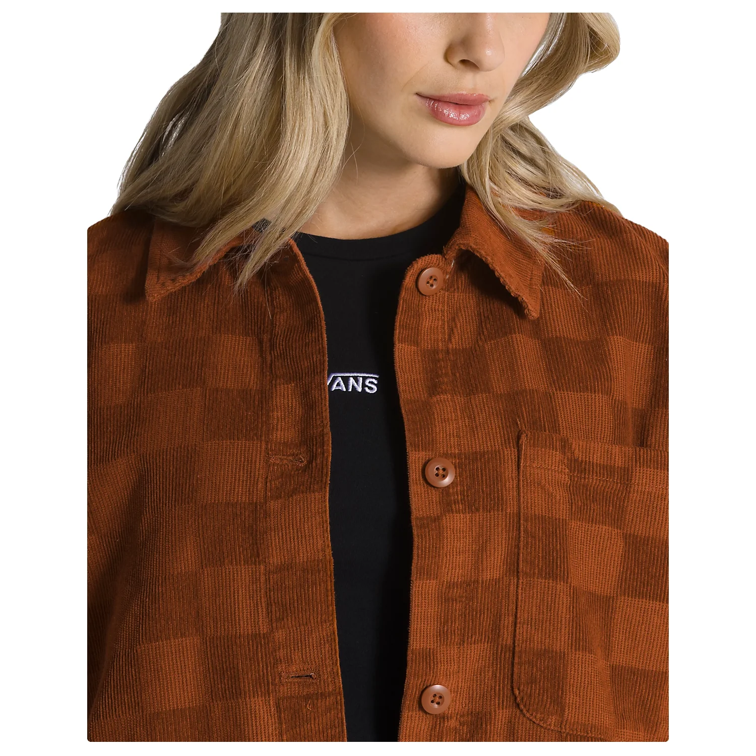 Vans Women's Dusk Downer Check L/S Shacket Ginger Bread - Image 4