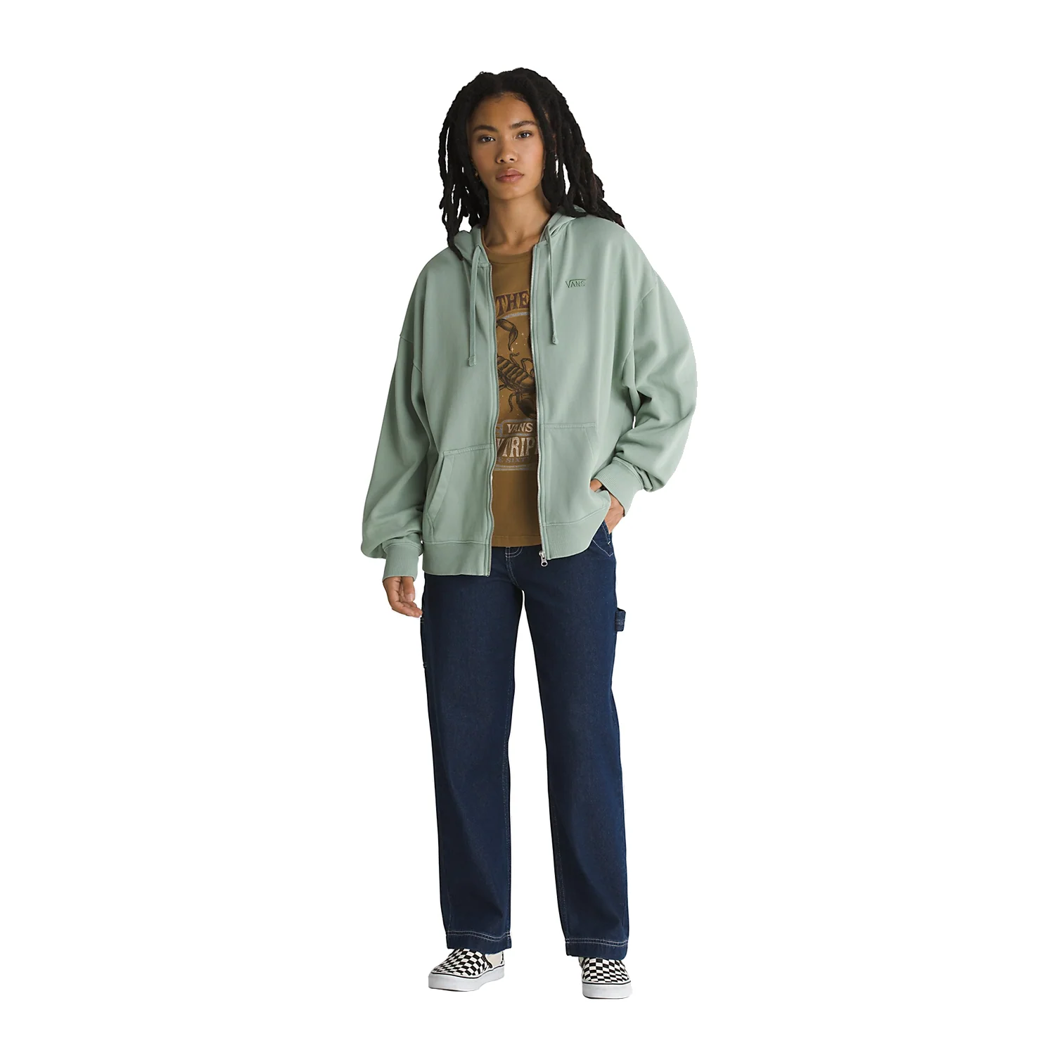 Vans Women's Everyday Oversized Zip Hoodie Iceberg Green - Image 3