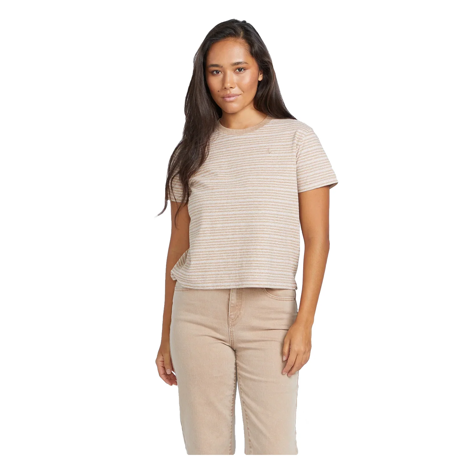 Volcom Women's Halite Stripe S/S T Shirt Mocha - Image 3