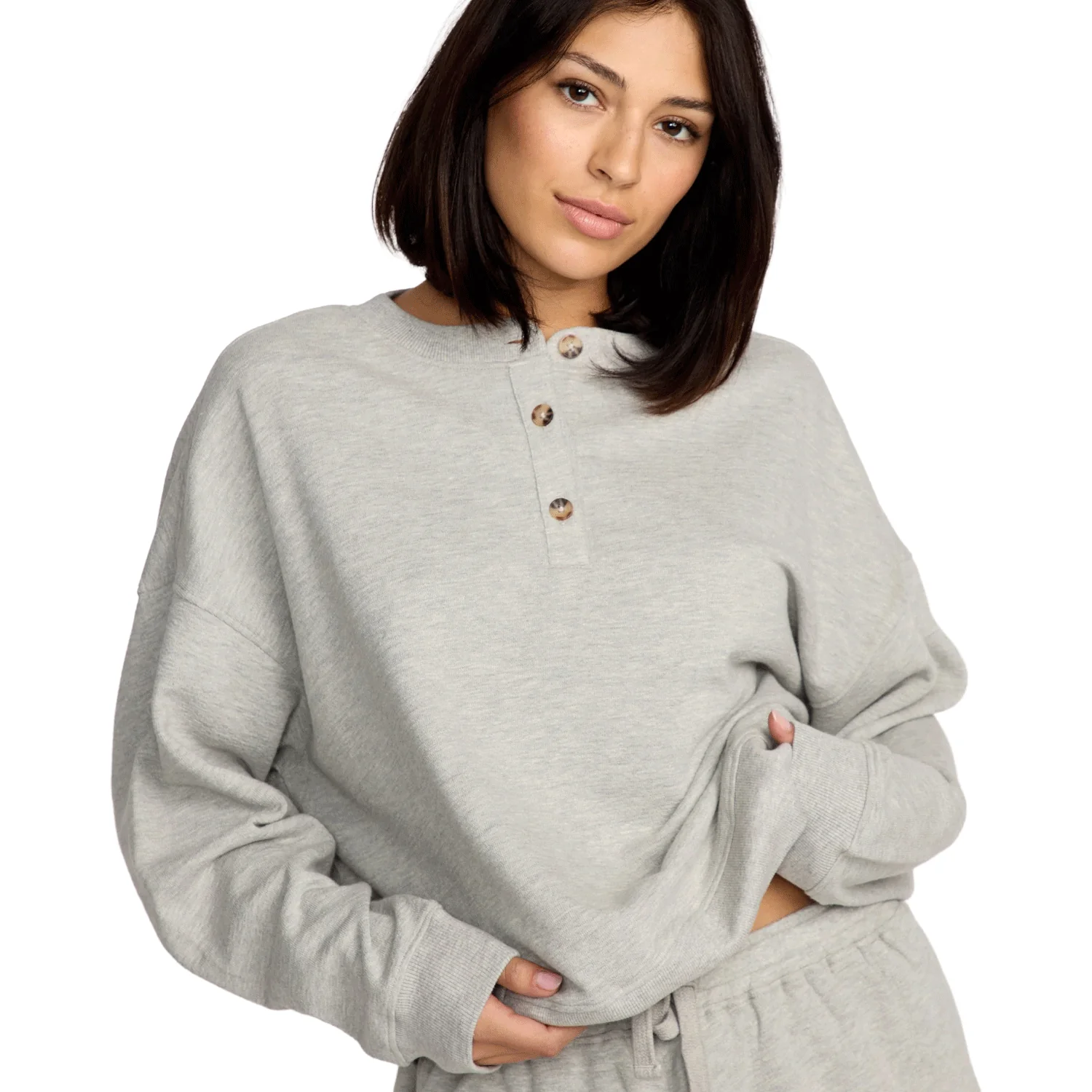 Volcom Women's Lived In Henley Fleece Heather Grey - Image 3