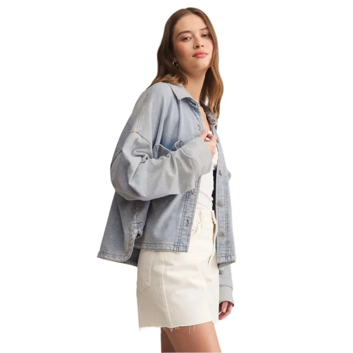 Z Supply Women's All Day Cropped Knit Denim Jacket Washed Indigo - Image 3