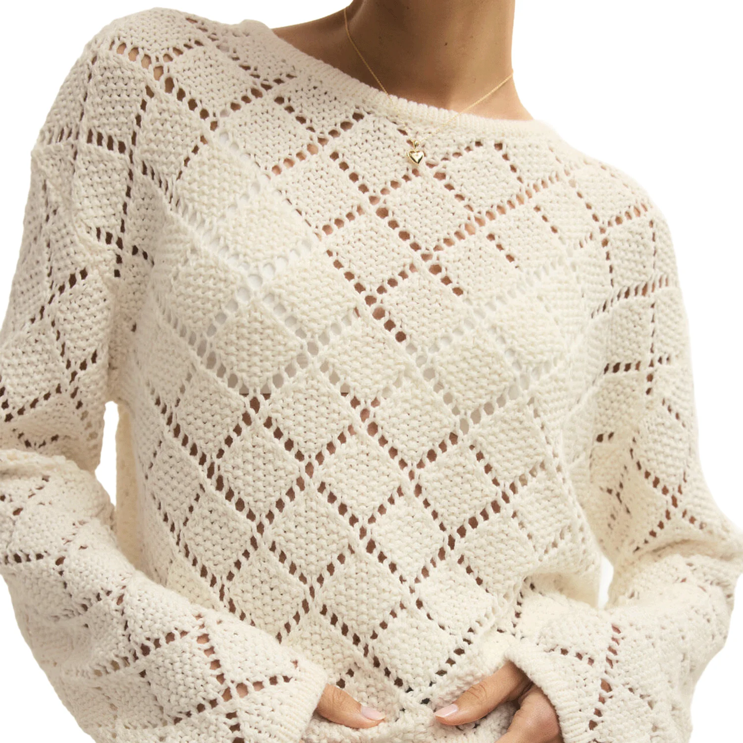 Z Supply Women's Hullen Crochet Sweater Cloud - Image 3