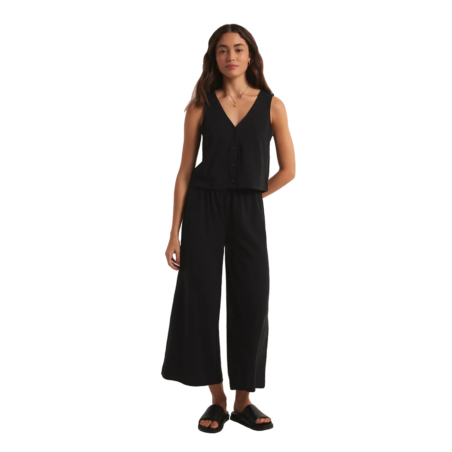 Z Supply Women's Solace Textured Slub Top Black - Image 3